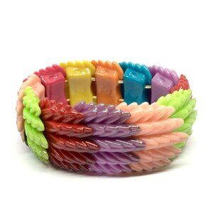 COLORFUL SCULPTURAL BRACELET Chunky Rainbow Leaf Spring Statement Summer